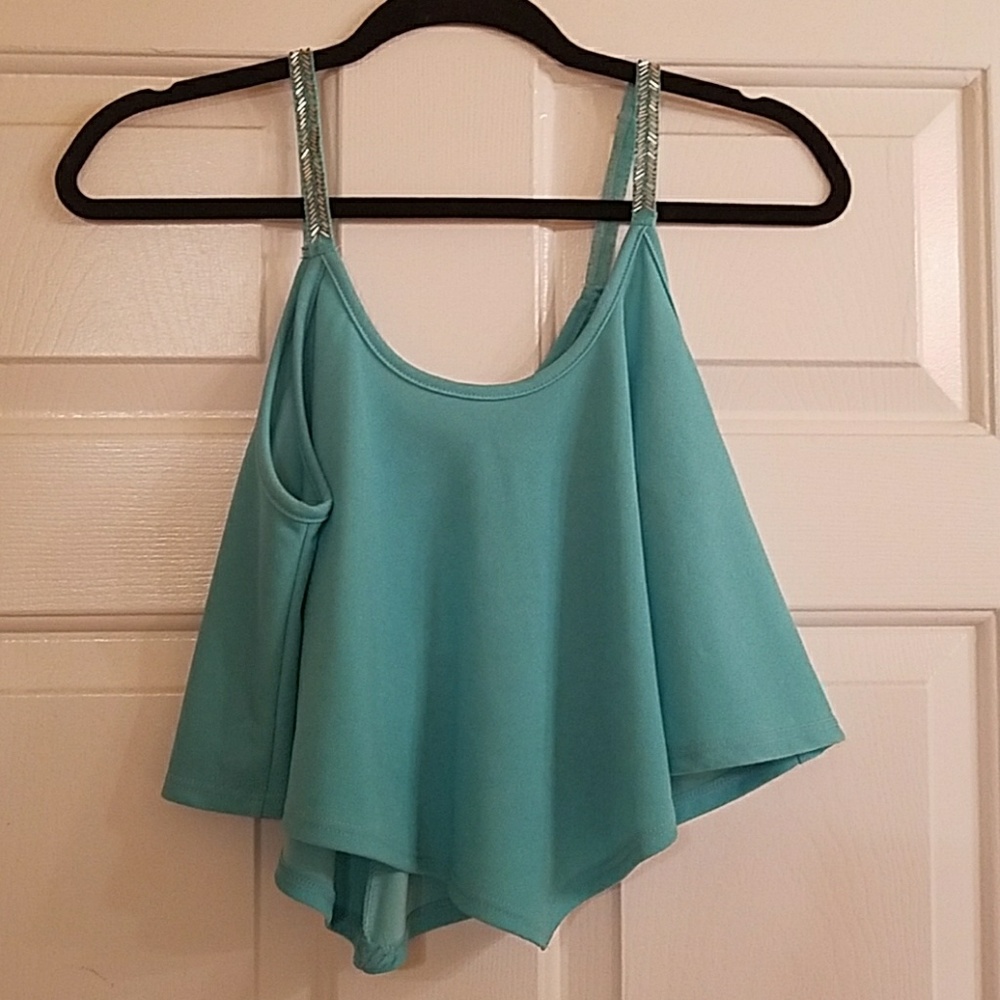 Teal embellished cropped tank